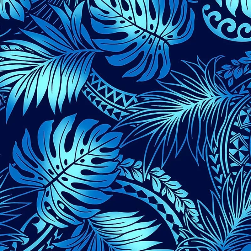 Ombre Polynesian Tribal Tapa and Monstera Print | Navy BLU-0006TP