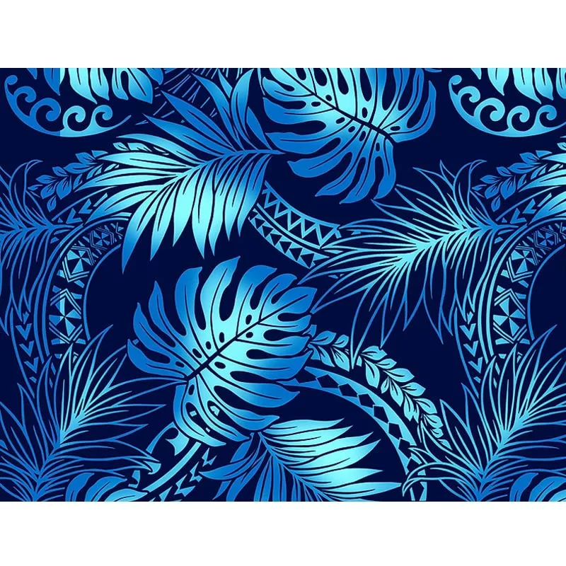 Ombre Polynesian Tribal Tapa and Monstera Print | Navy BLU-0006TP