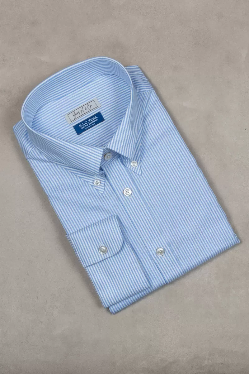 Oxford 120 Blue Stripes Cotton Shirt