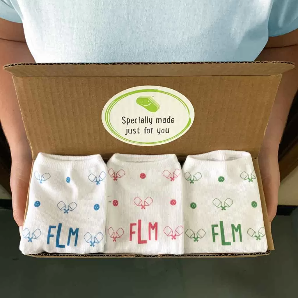 Personalized Sock Gift Box with Monogram Pickleball Design