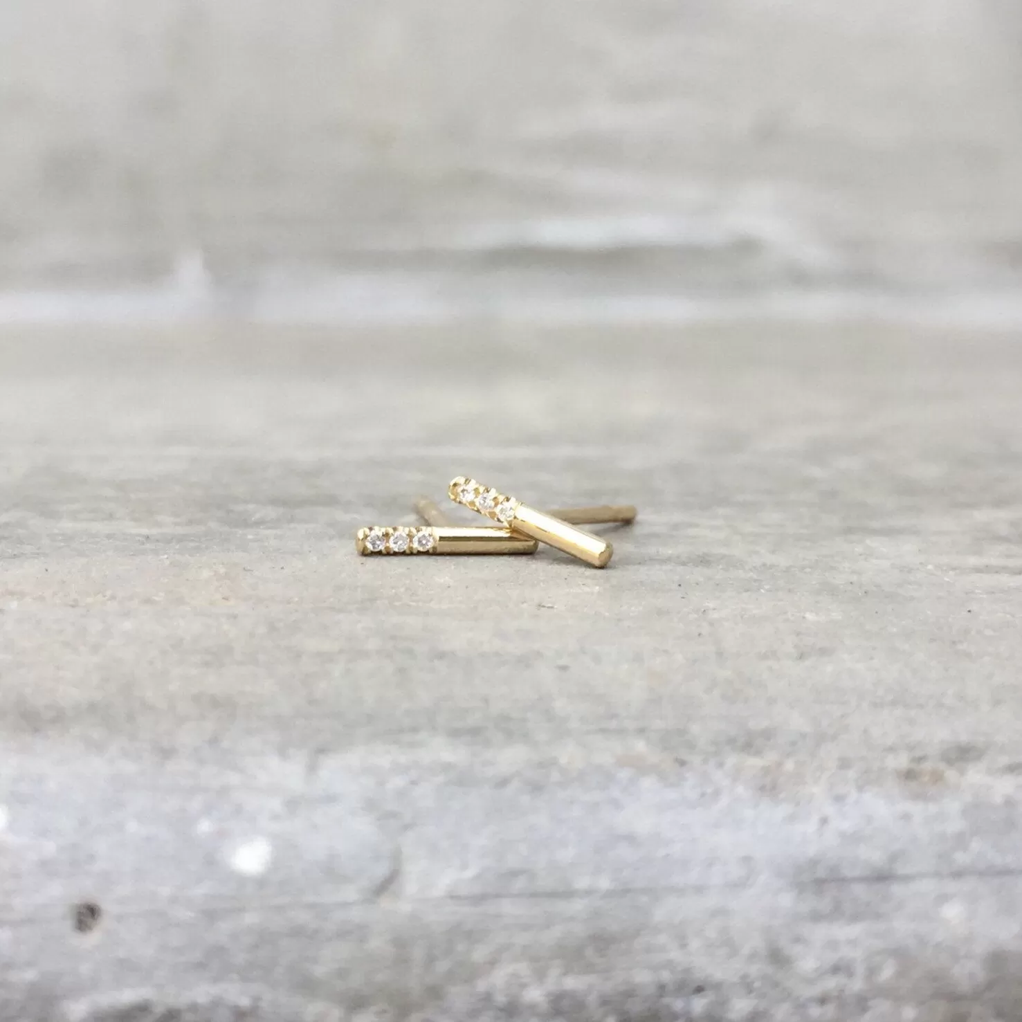 Petite Sugar Bar Gold Diamond Stud Earrings