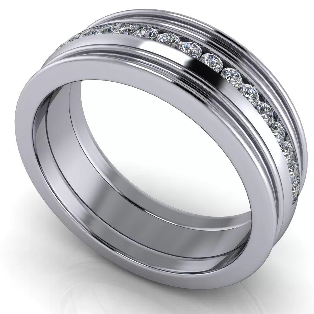 Platinum Men's Wedding Band 7mm Diamond Band .25 ctw