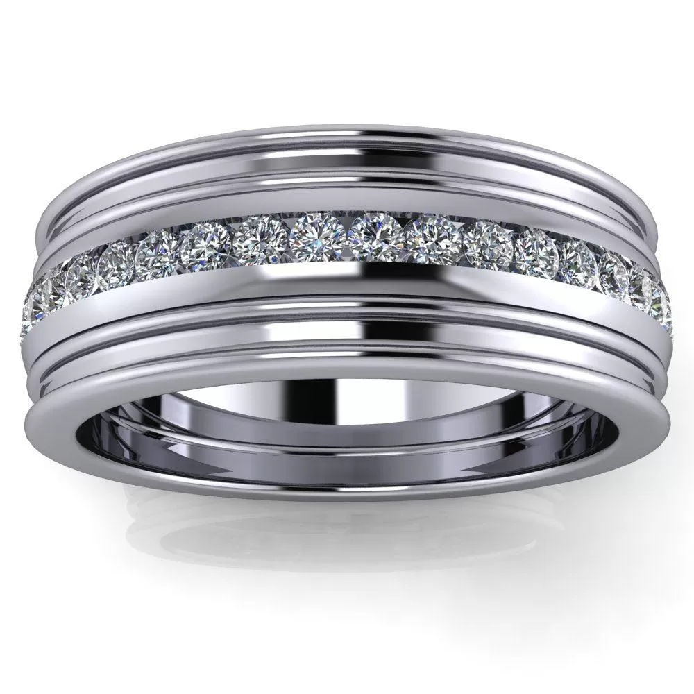 Platinum Men's Wedding Band 7mm Diamond Band .25 ctw