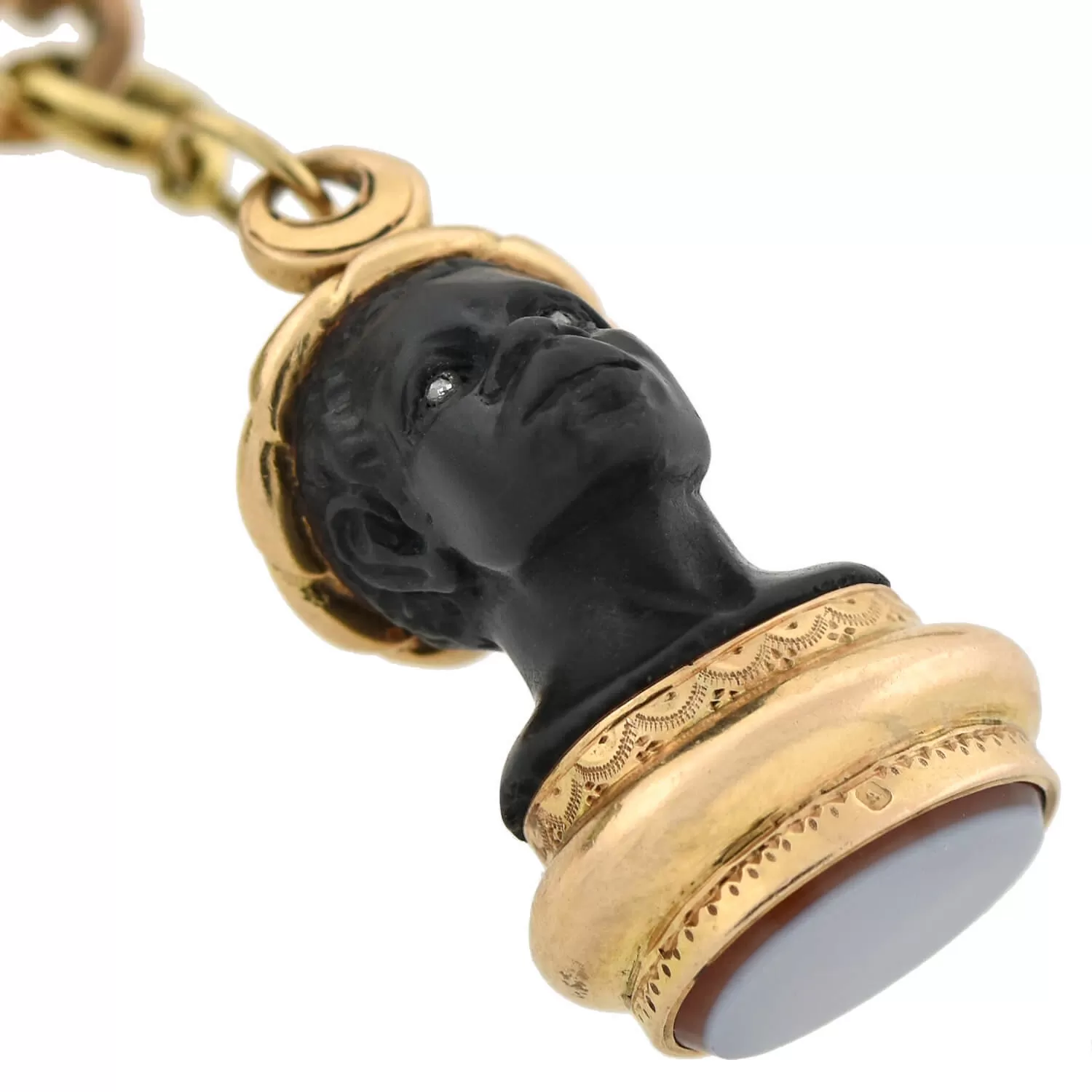 Rare Victorian   Georgian Blackamoor   Multi-Gemstone Fob Compilation Necklace 20.25"