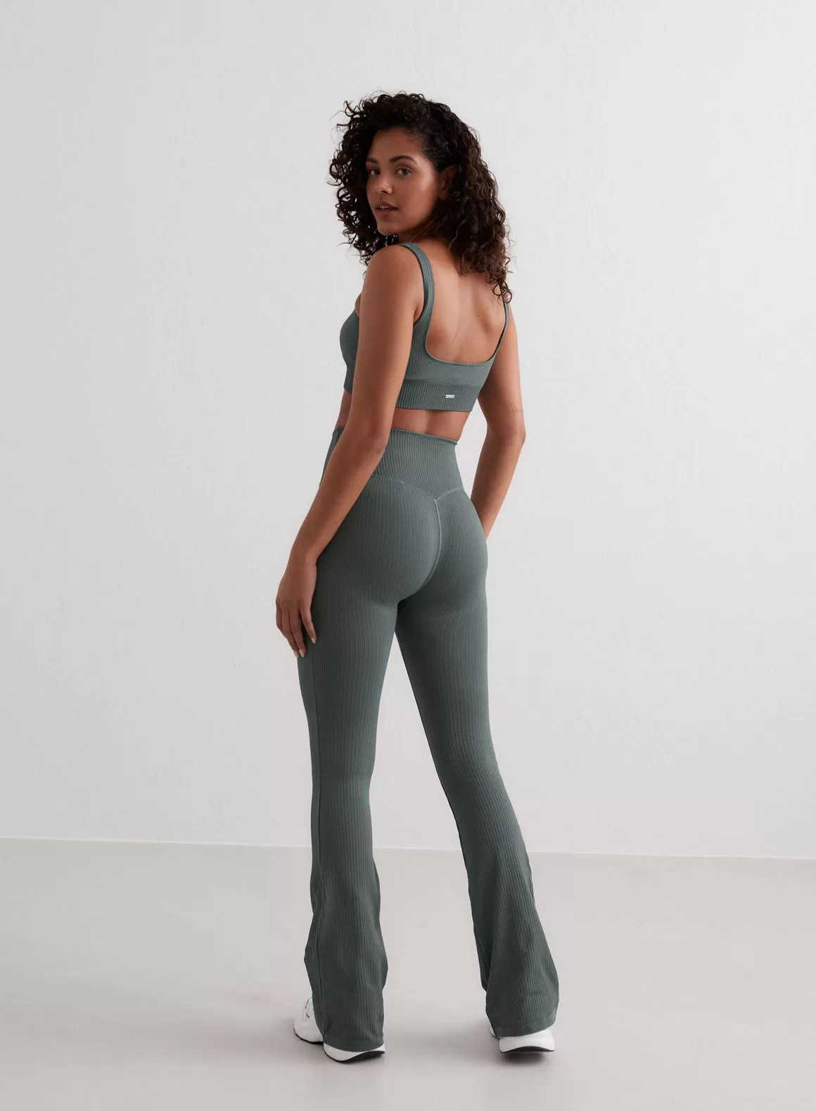 Sage Ribbed Seamless Flare Tights