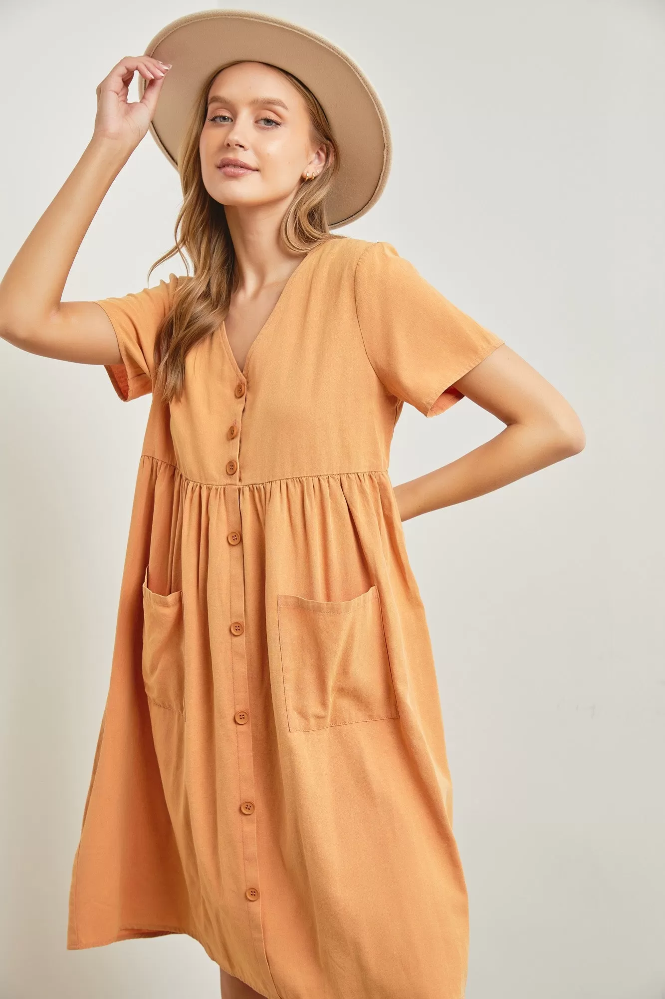 Sara Button Up Dress in Apricot