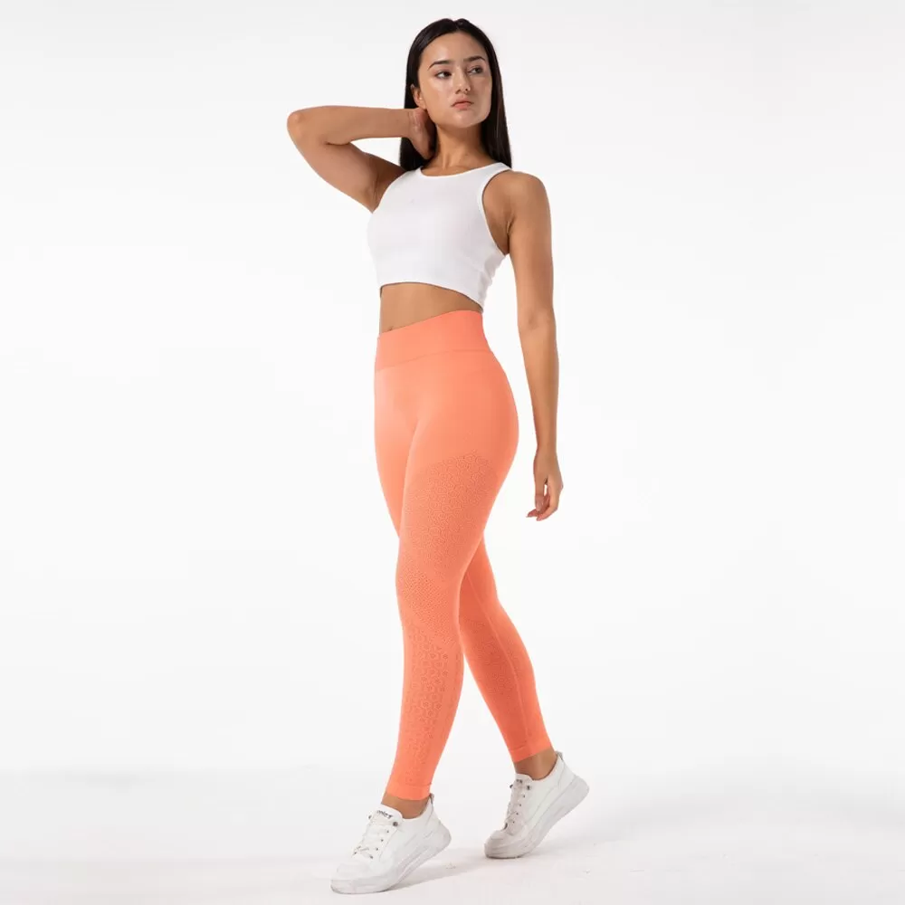 Seamless Yoga Pants Hollow Out Push Up Leggings For Women Sport Fitness Coral Red Yoga Legging High Waist