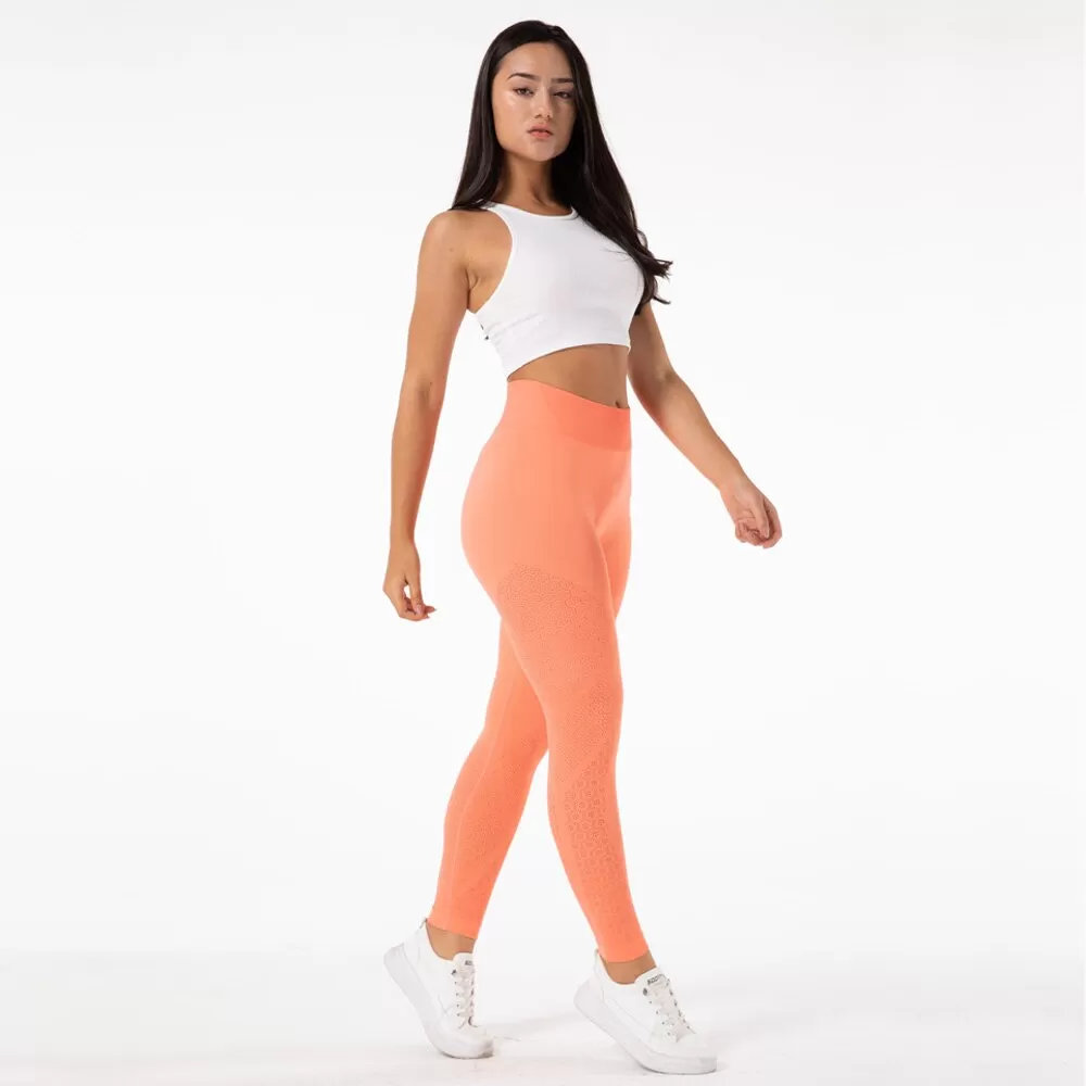 Seamless Yoga Pants Hollow Out Push Up Leggings For Women Sport Fitness Coral Red Yoga Legging High Waist