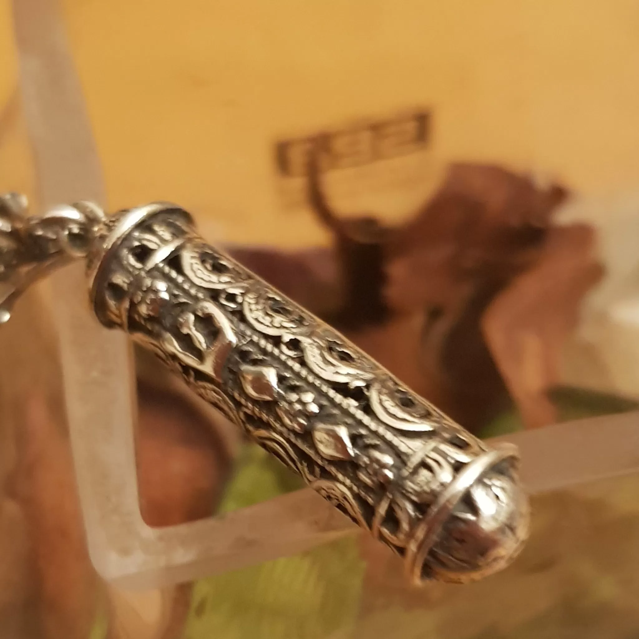 Sterling Silver Mezuzah Necklace, Filigree Chai Pendant Necklace