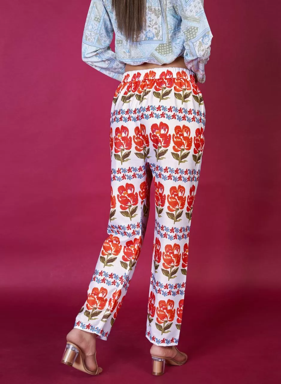 Stylish White Printed Cotton Blend Trouser