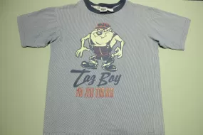 TAZ Boy No Job Too Big 1994 Pinstriped Vintage 90's Looney Tunes WB Cartoon T-Shirt