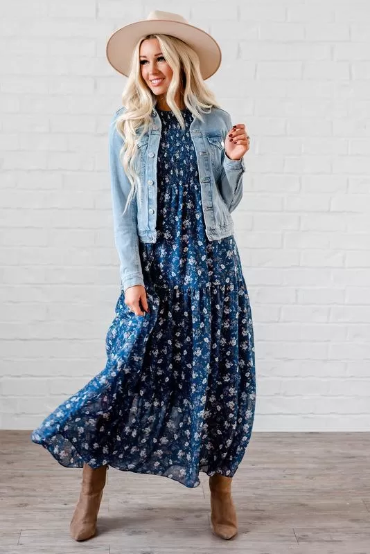 The Bella Smocked Maxi Dress: Blue