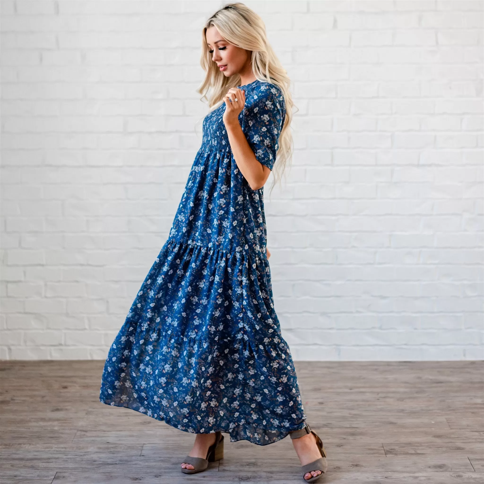 The Bella Smocked Maxi Dress: Blue