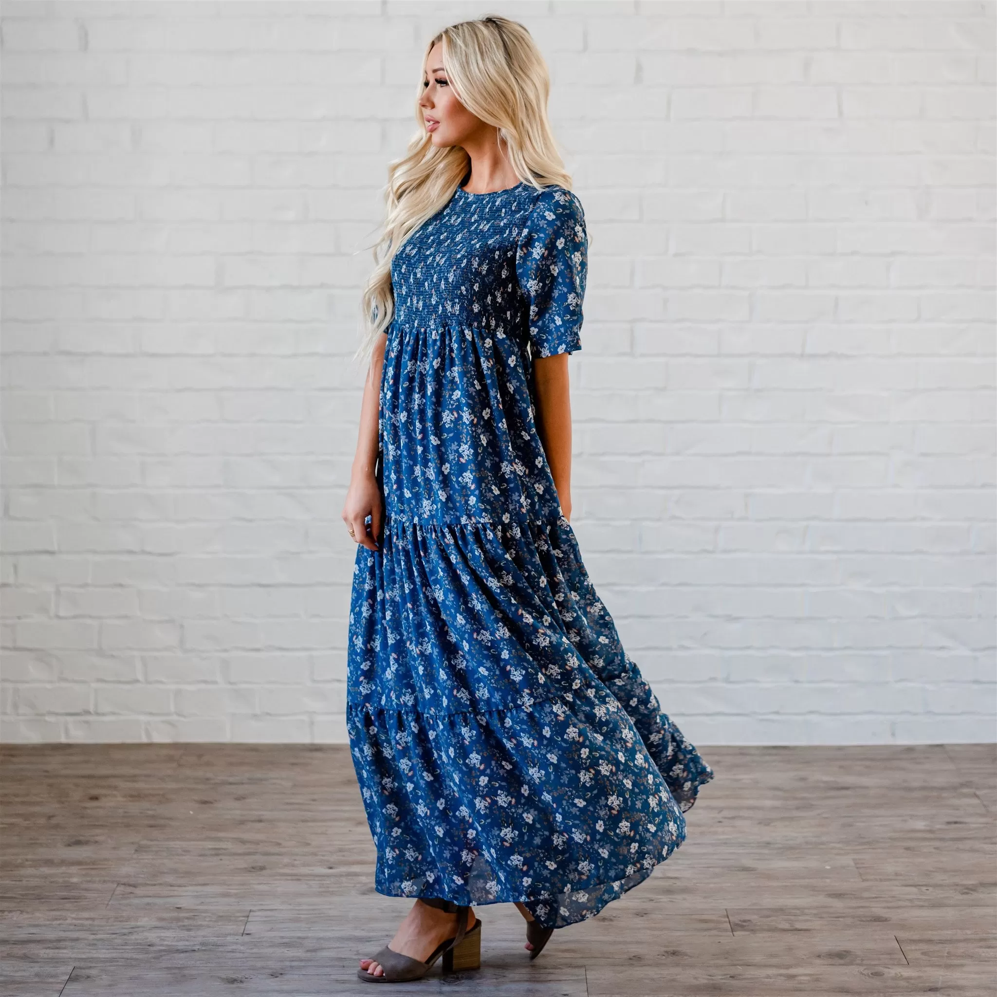 The Bella Smocked Maxi Dress: Blue