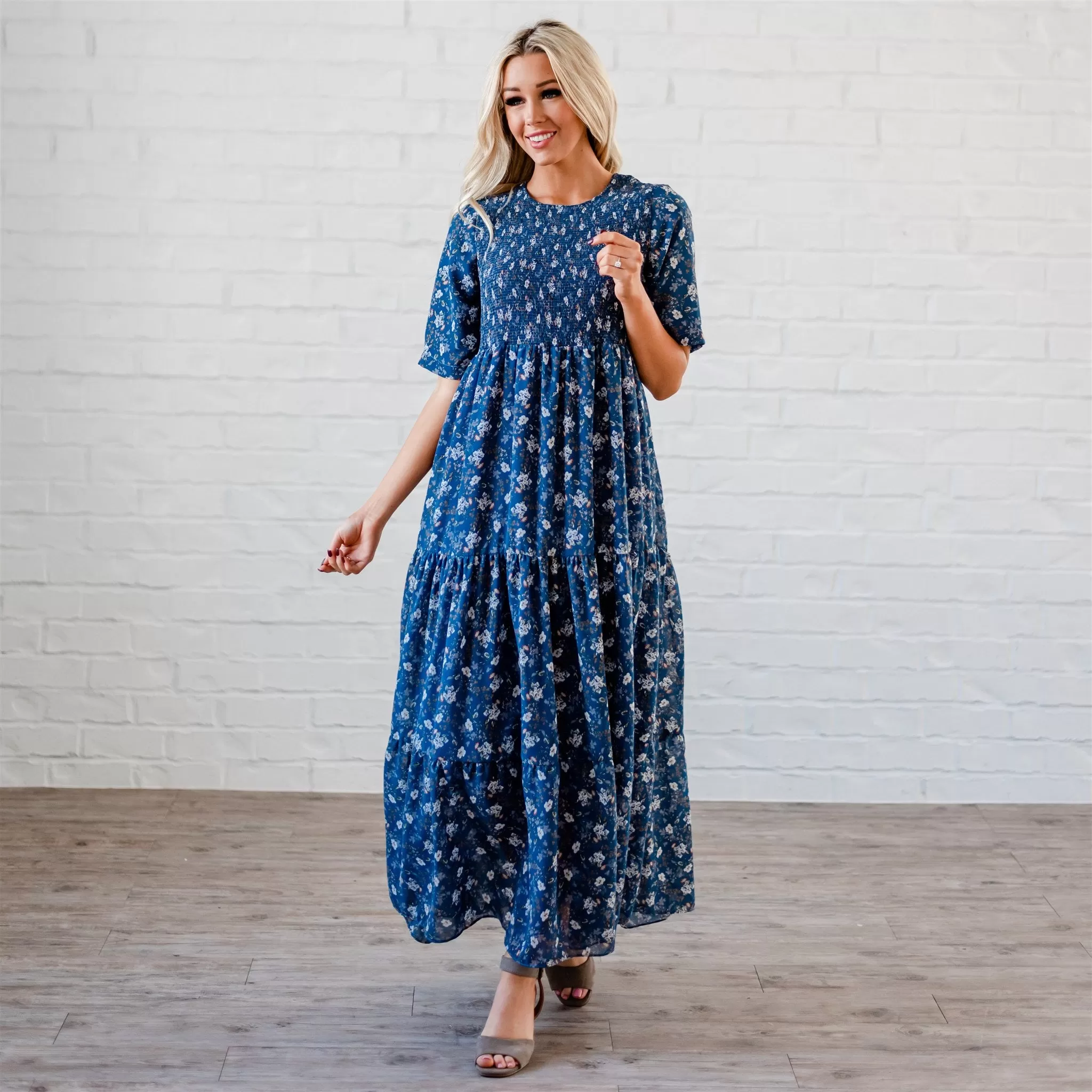 The Bella Smocked Maxi Dress: Blue