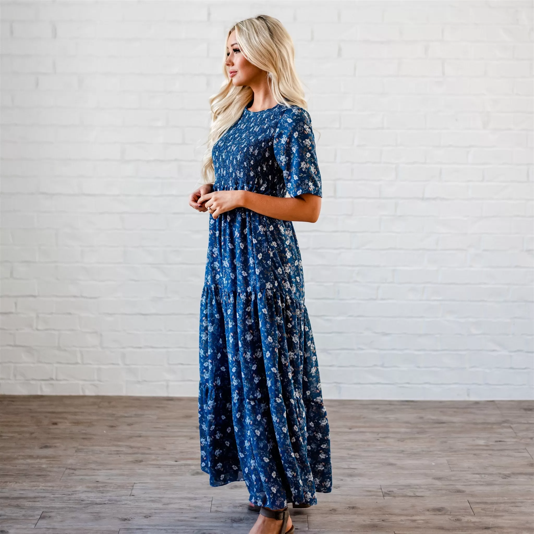 The Bella Smocked Maxi Dress: Blue