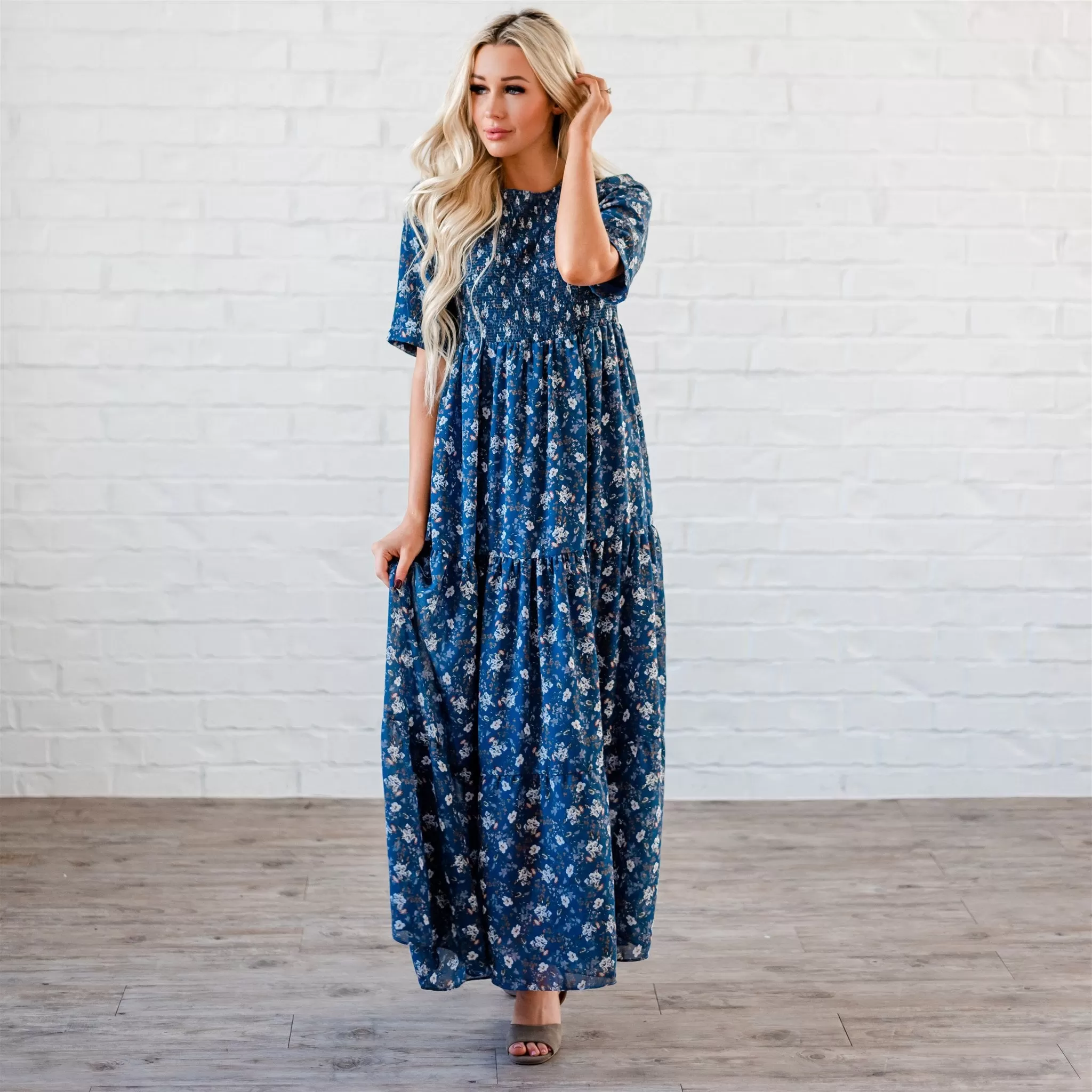 The Bella Smocked Maxi Dress: Blue