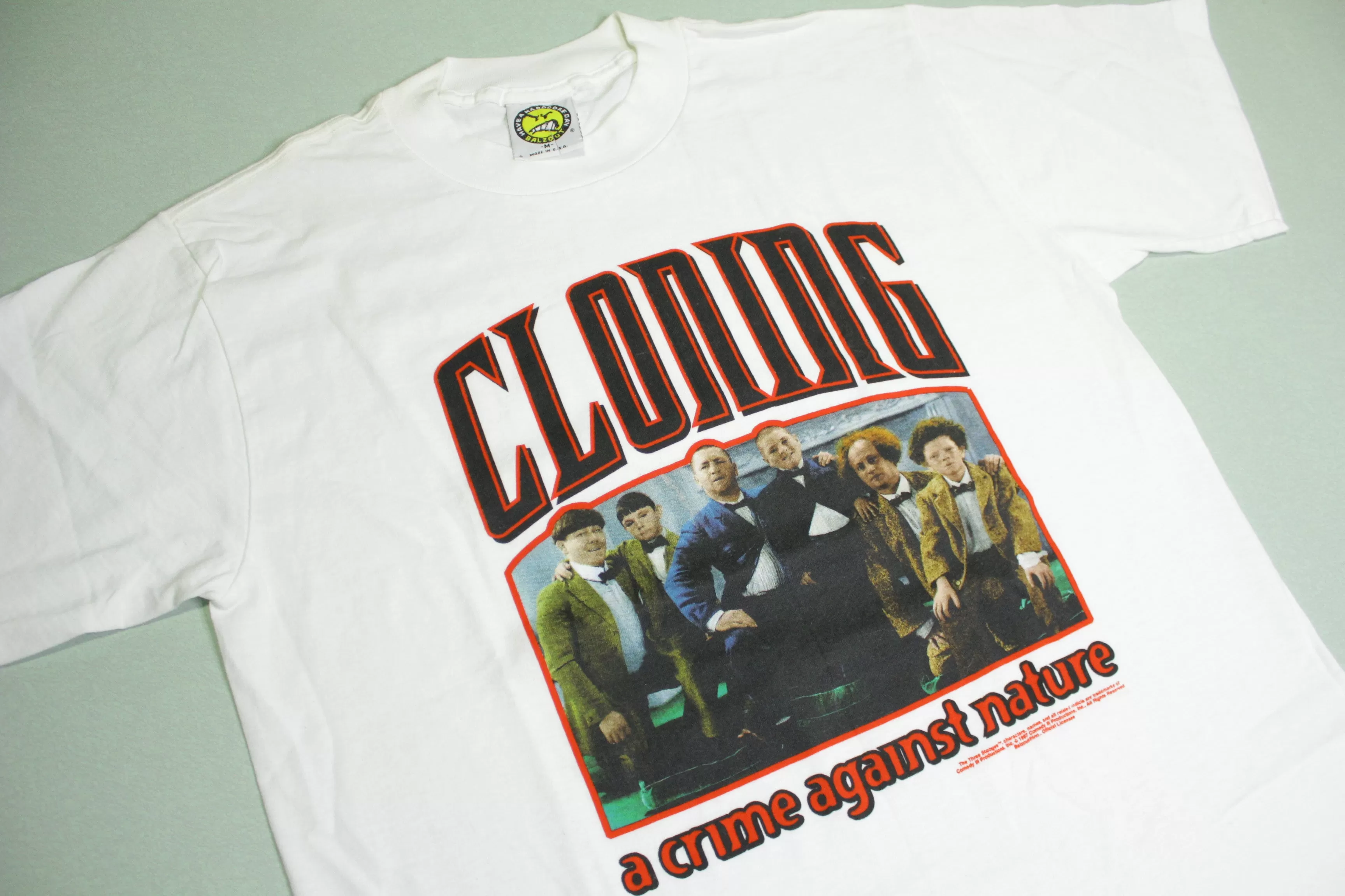 Three Stooges Cloning Crime Against Nature Vintage 90's Promo 1997 Movie Licensed T-Shirt