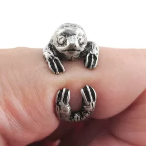 Three Toed Sloth Shaped Animal Wrapped Around Your Finger Ring in Silver