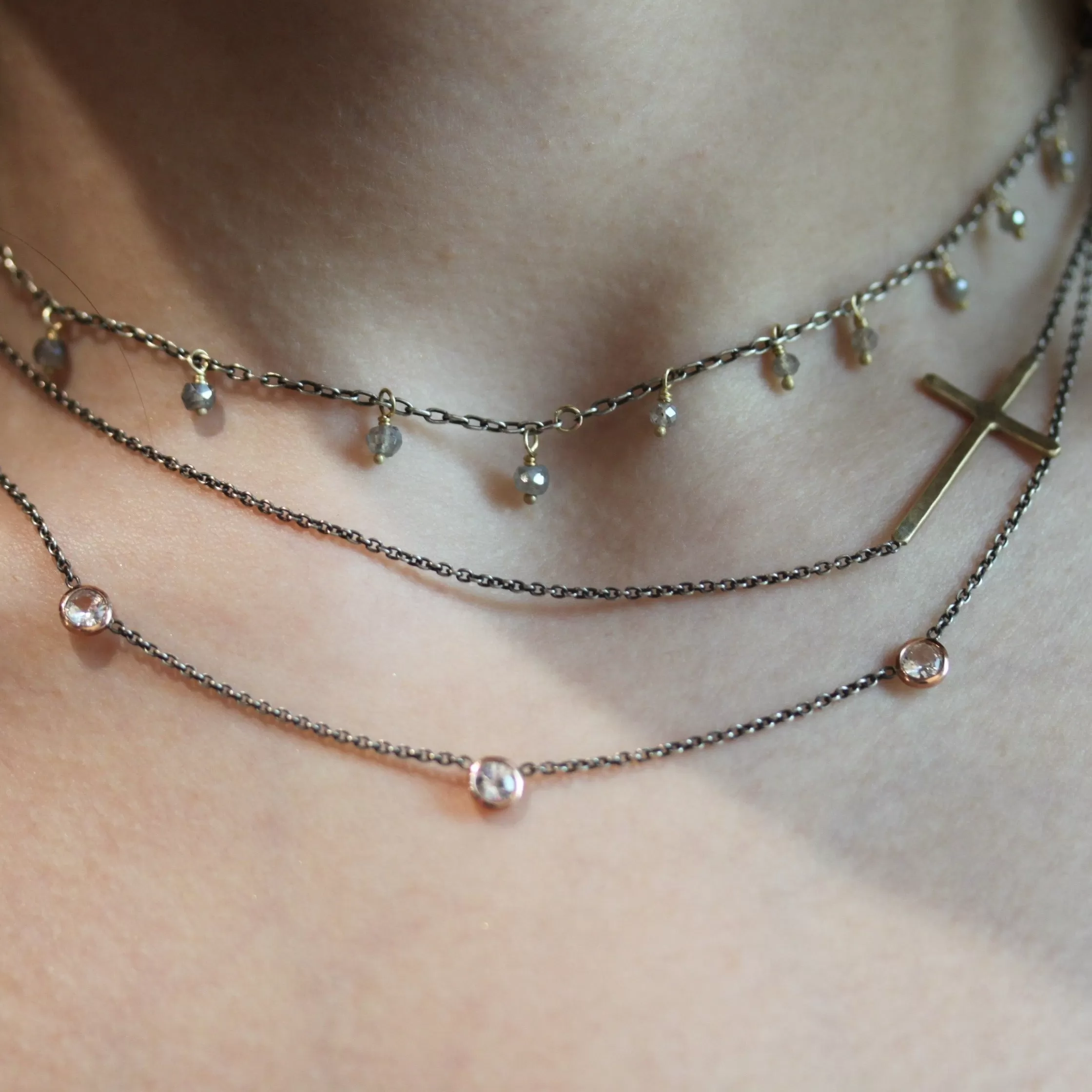 Triple White Sapphire Necklace