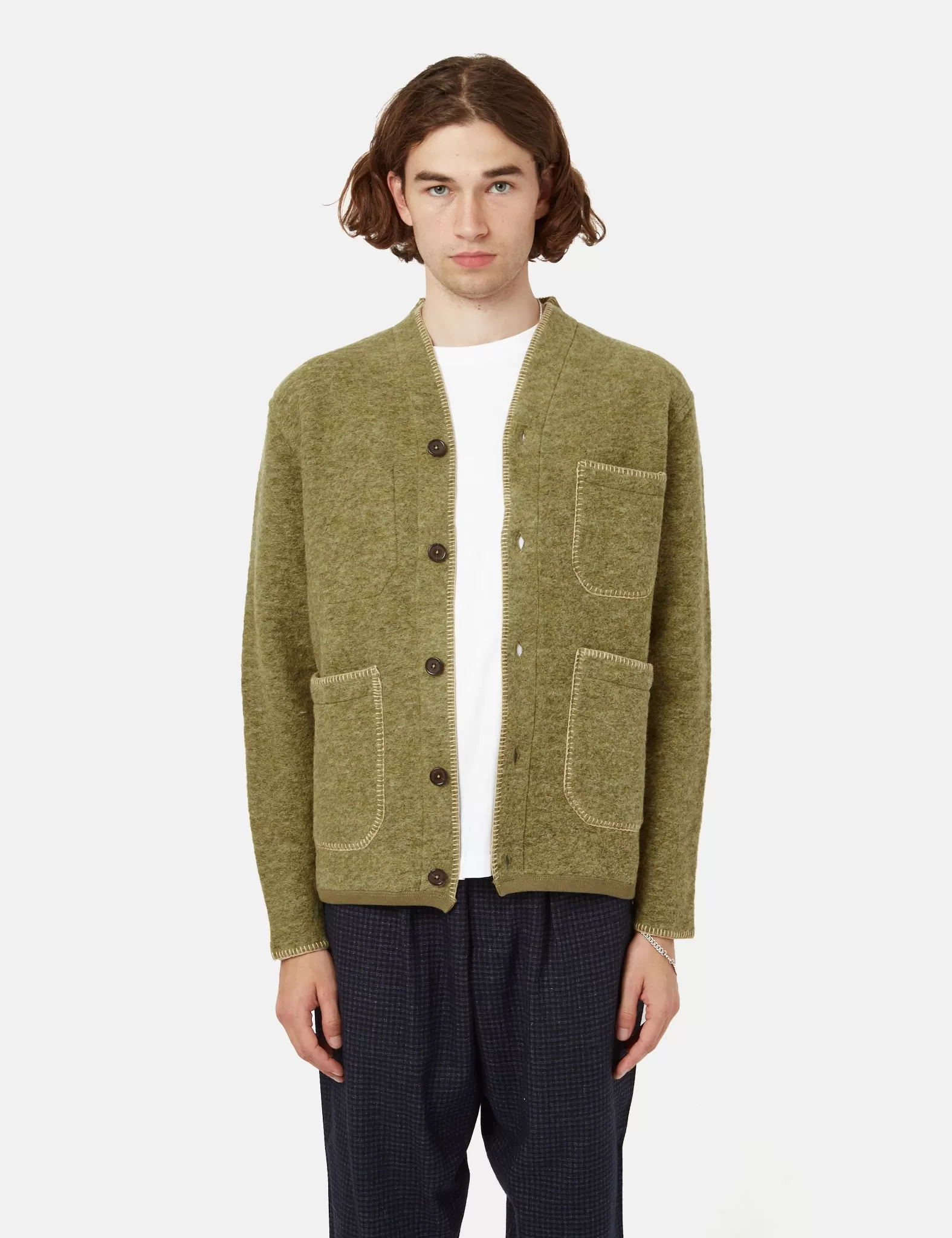 Universal Works Blanket Cardigan - Light Olive Green