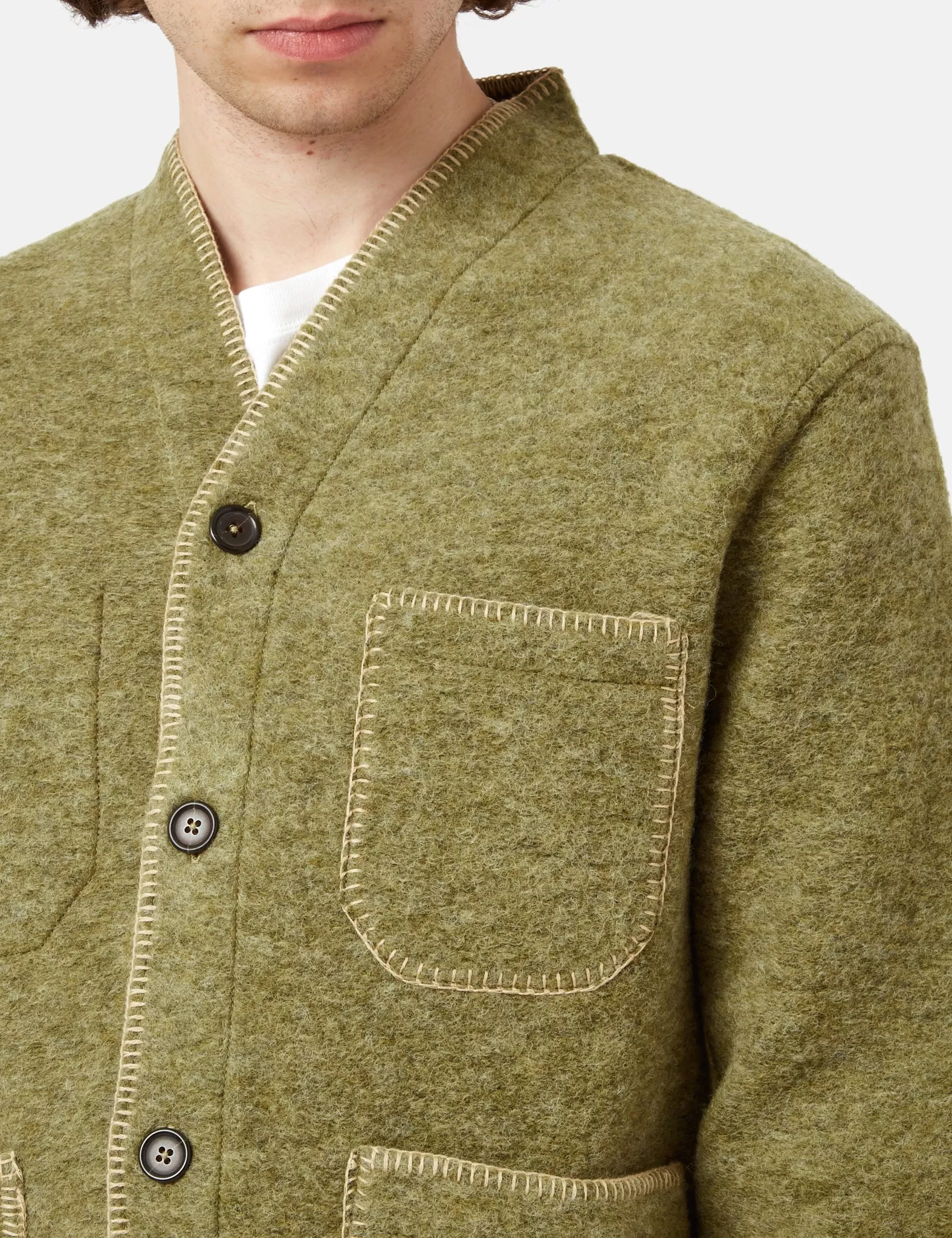 Universal Works Blanket Cardigan - Light Olive Green