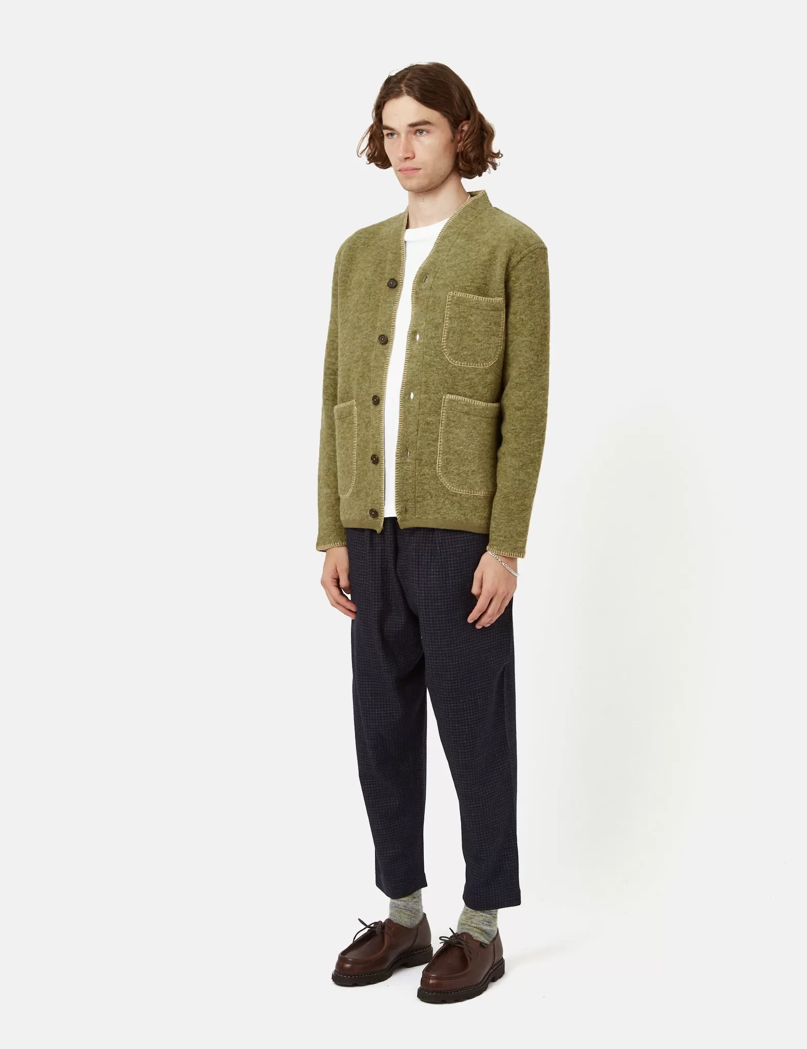 Universal Works Blanket Cardigan - Light Olive Green