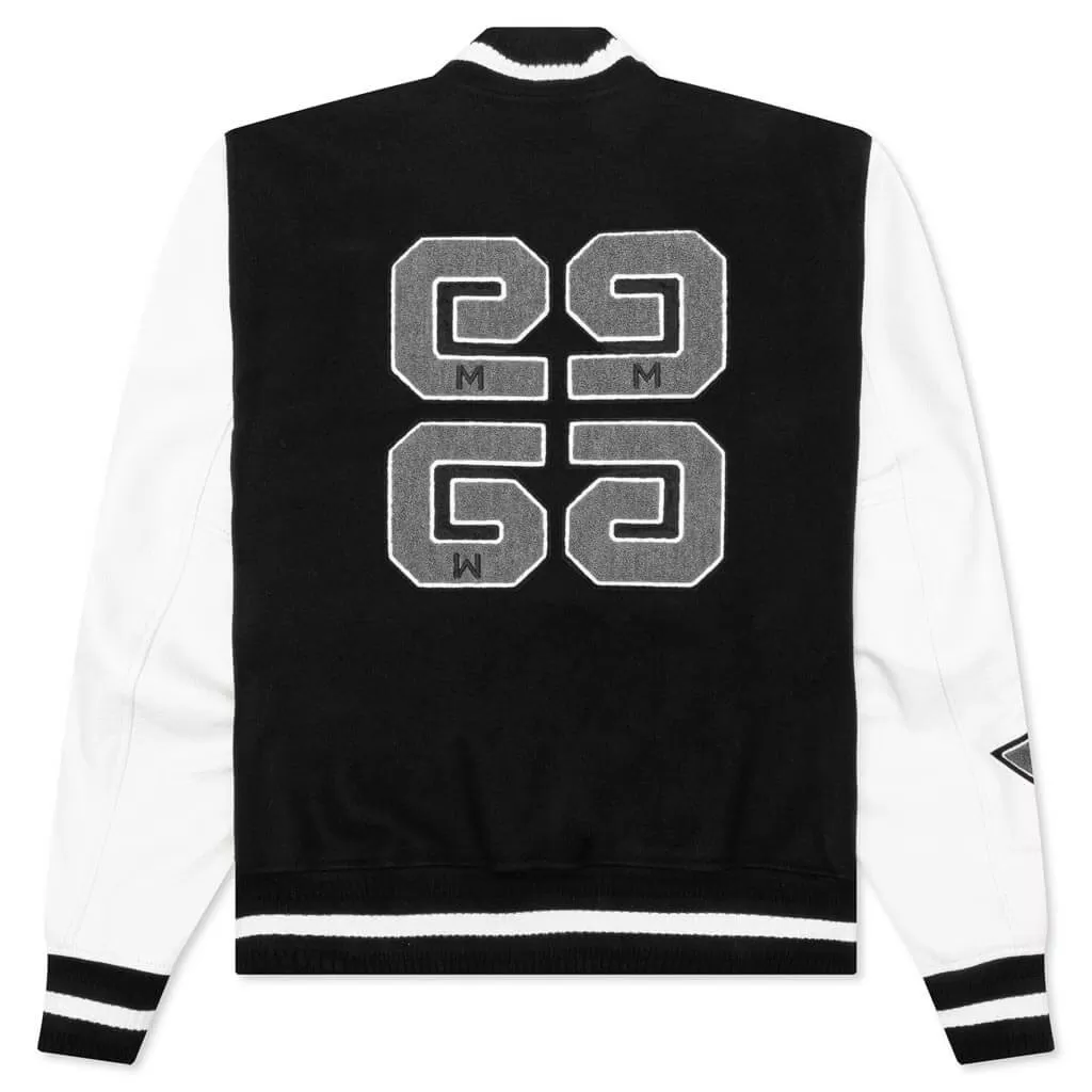 Varsity Bomber Jacket w/ Patches - Black/White