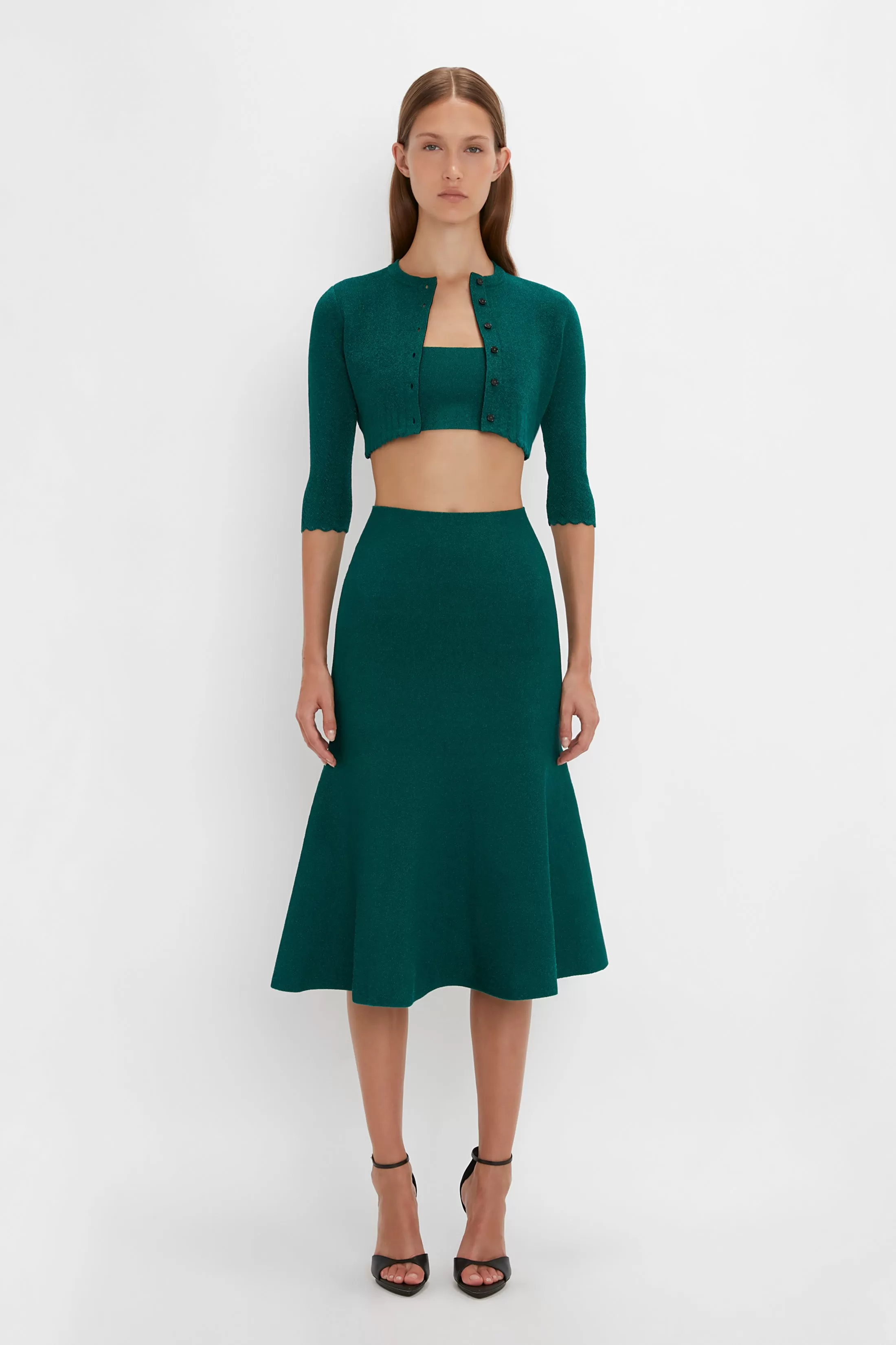 VB Body Cropped Cardi In Lurex Green