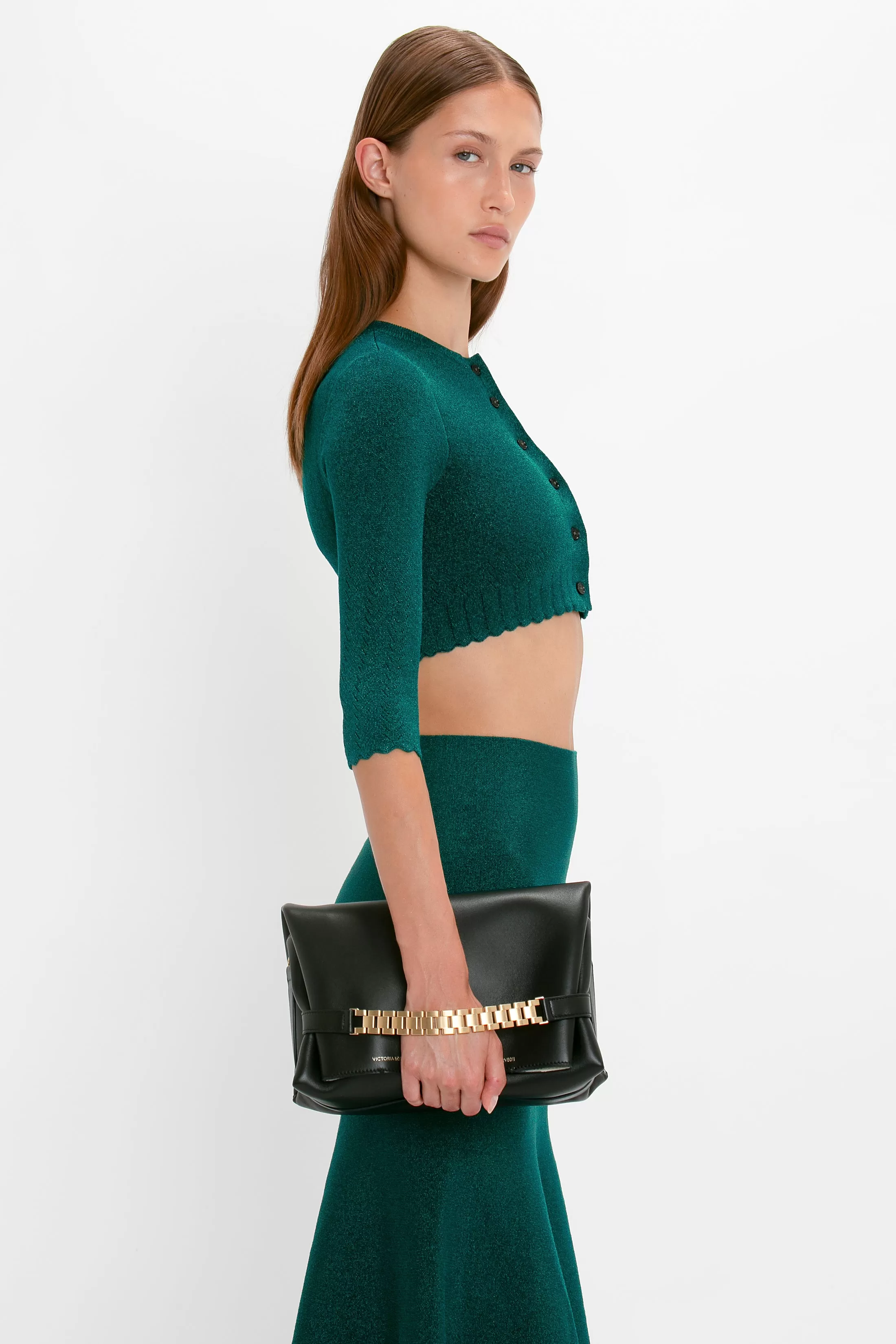 VB Body Cropped Cardi In Lurex Green