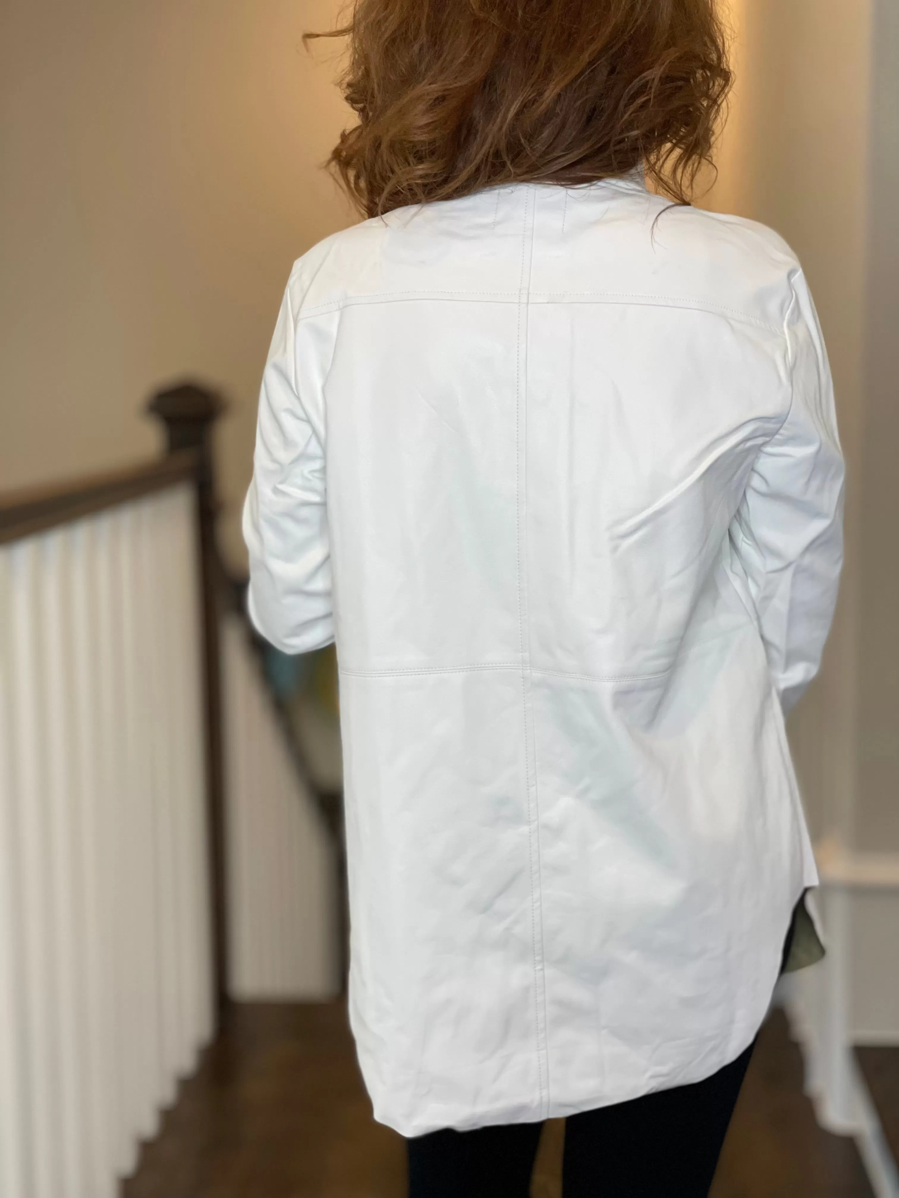 Vegan Leather Button Down Shirt in White