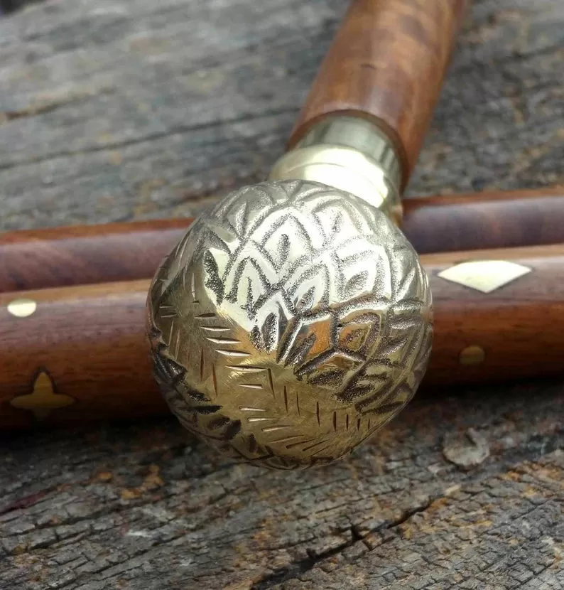 Victorian Apple Puma Brass Handle Walking Stick