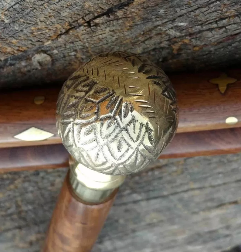 Victorian Apple Puma Brass Handle Walking Stick