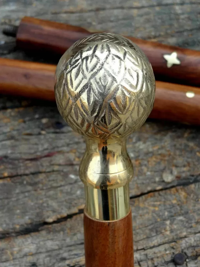 Victorian Apple Puma Brass Handle Walking Stick