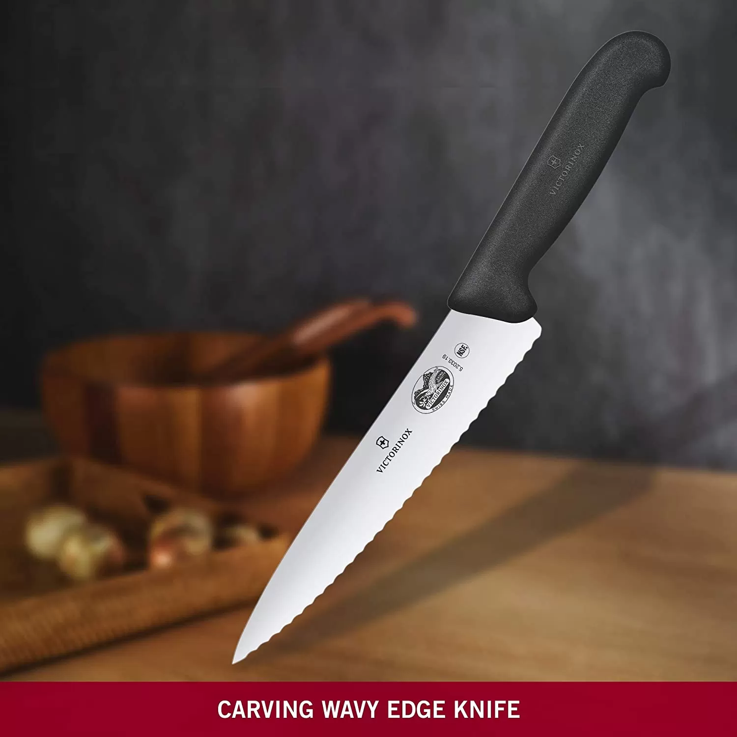 Victorinox Fibrox Wavy Edge Carving Knife, Black, 5.2033.19