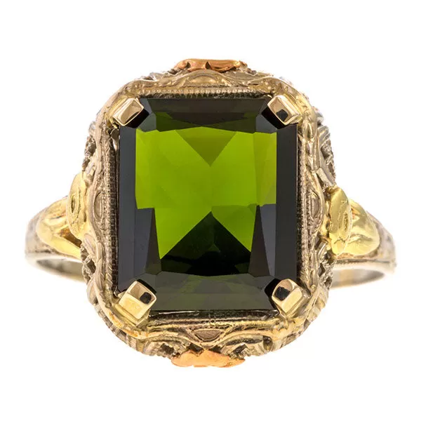 Vintage Green Tourmaline Filigree Ring