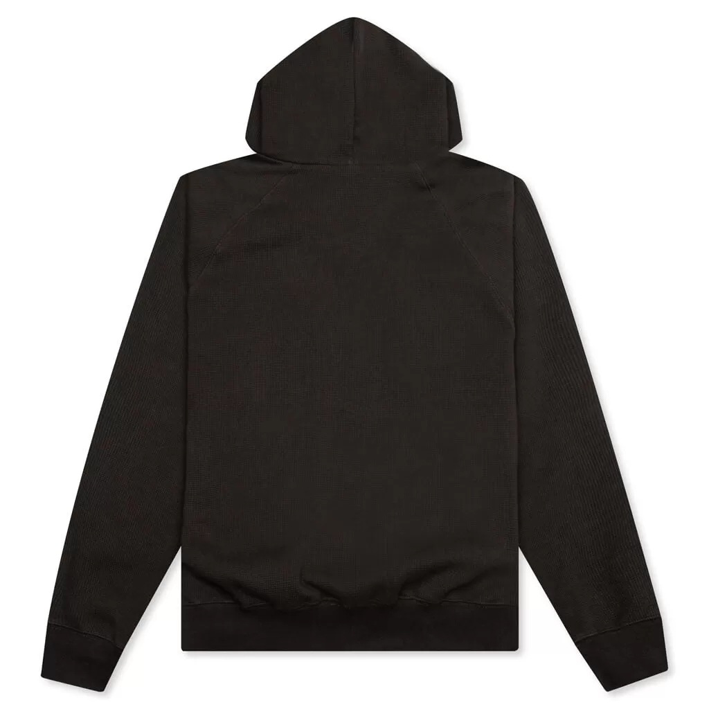 Waffle Raglan Hoodie - Off Black