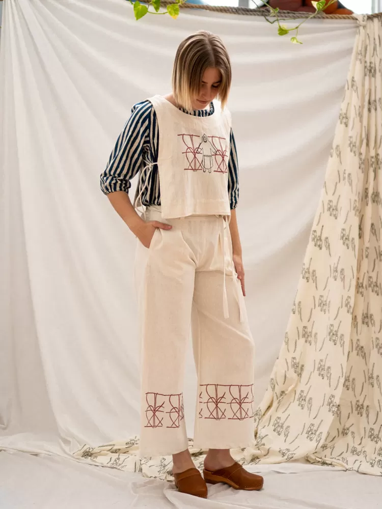 Wide Leg Pants - Fence Print