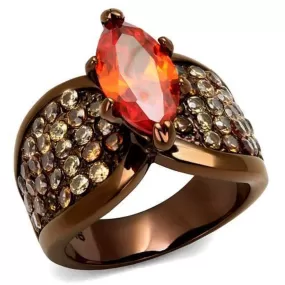 WildKlass Stainless Steel Ring IP Coffee Light Women AAA Grade CZ Orange