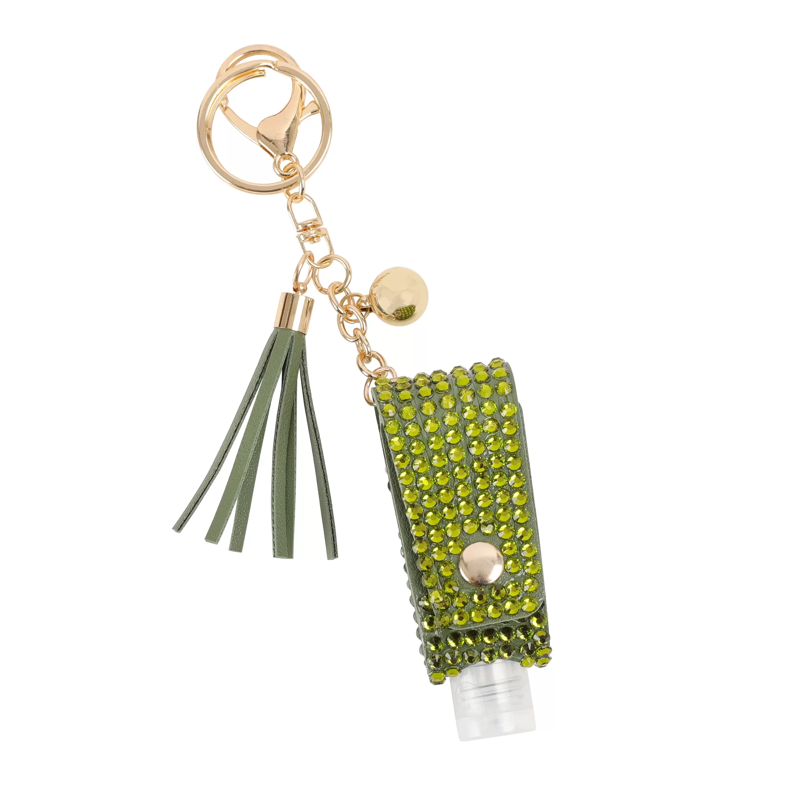 Zoey Rhinestone Sanitizer Holder Keychain - Olive