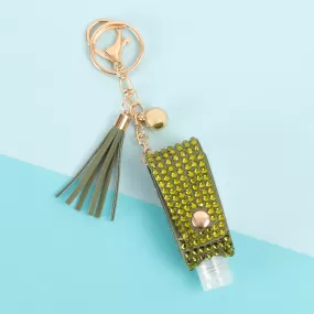 Zoey Rhinestone Sanitizer Holder Keychain - Olive